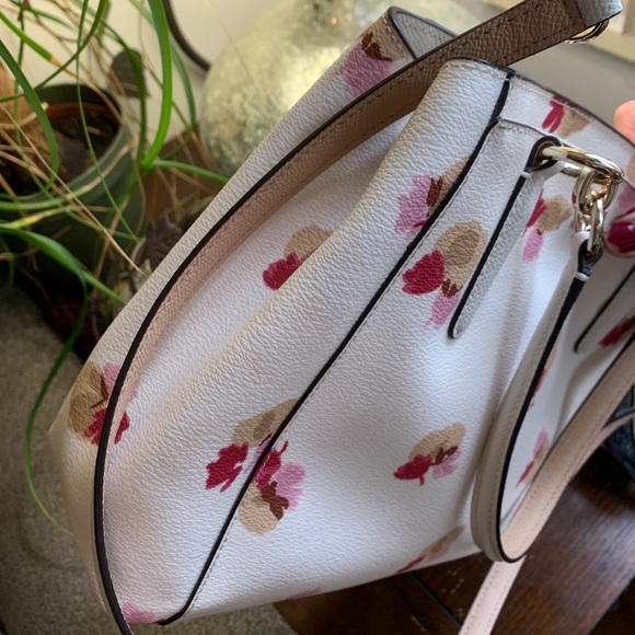 Coach Floral Print Crossbody Bag - Cream, Pink, Tan - Picture 2 of 14